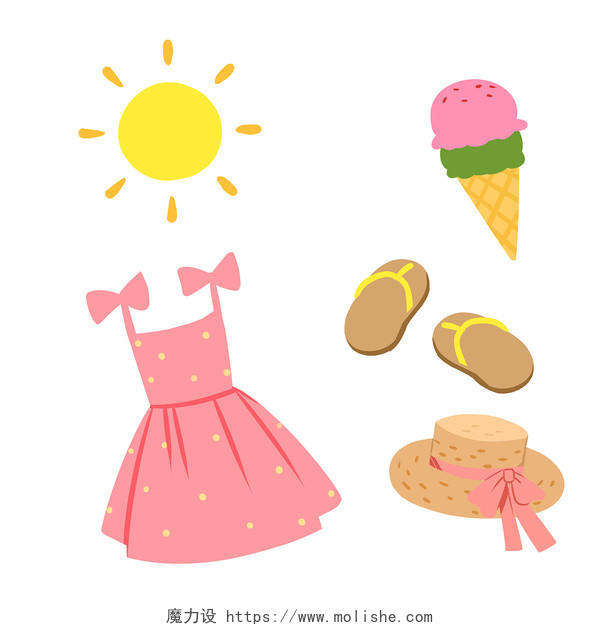 粉色夏天晴天服装天气和衣服组合套装卡通元素天气png素材服装配饰